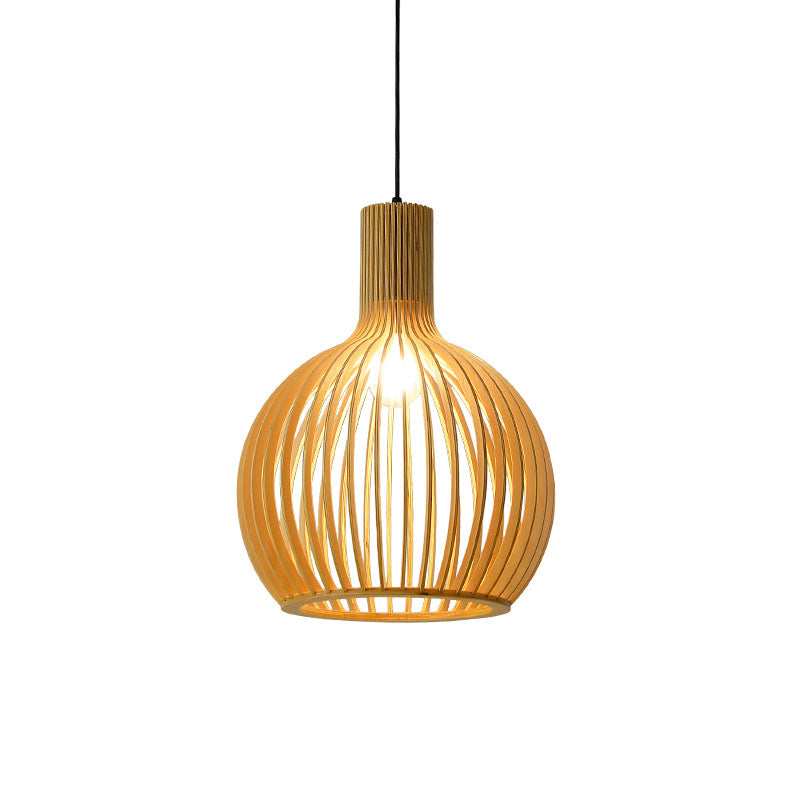 Yvette - Asian Bamboo Flared Pendant Lamp: Beige Hanging Light Fixture / Small C