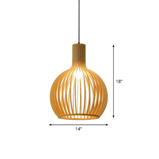 Yvette - Asian Bamboo Flared Pendant Lamp: Beige Hanging Light Fixture