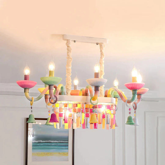 Glass Candle Suspension Light With Little Bell Kid Bedroom Kids Modern Colorful Chandelier