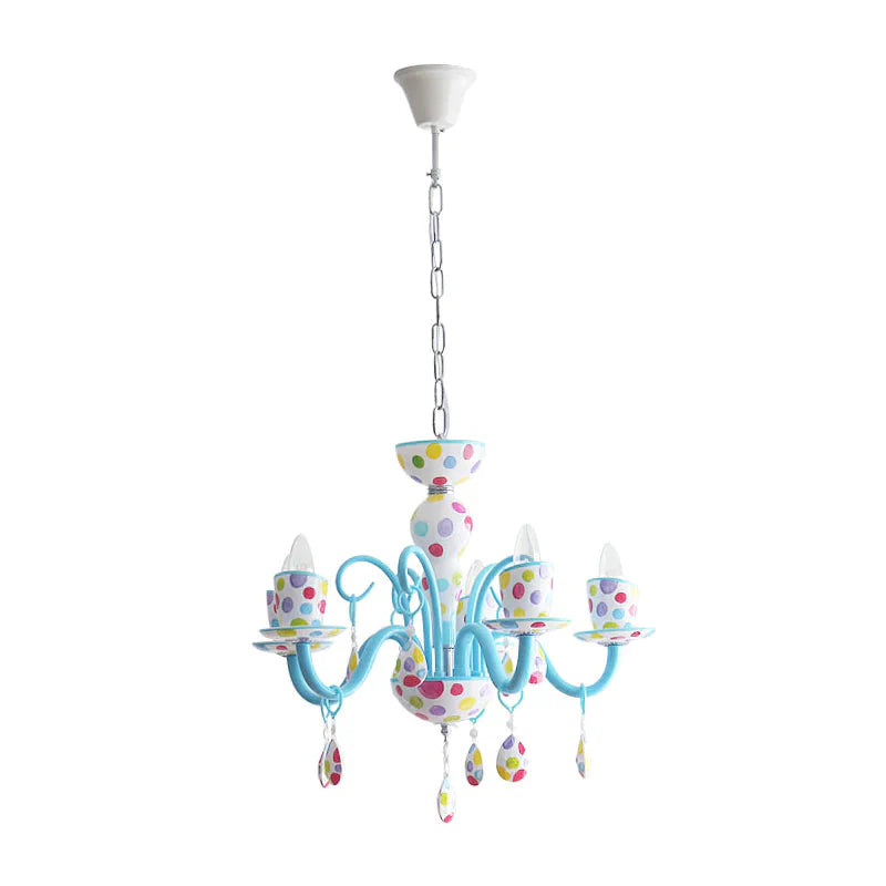 Dot Candle Boys Room Chandelier With Crystal Metal Multi - Head Cute Pendant Light In Blue