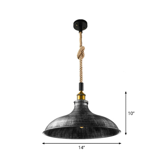 Kaylee - Farmhouse Single Iron Suspension Light Pendant In Black With Hemp Rope