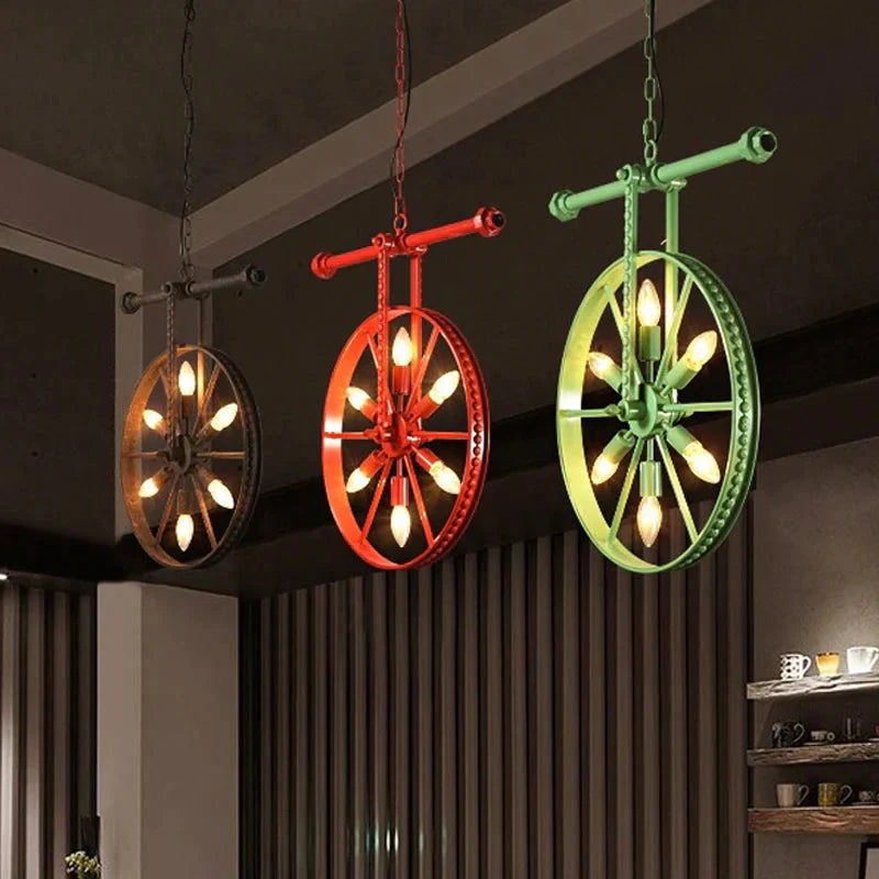 Metallic Wheel Chandelier Lamp Art Deco 6 Lights White/Black/Rust Pendant Ceiling Light For