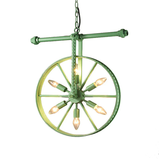 Metallic Wheel Chandelier Lamp Art Deco 6 Lights White/Black/Rust Pendant Ceiling Light For