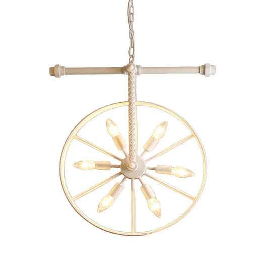 Metallic Wheel Chandelier Lamp Art Deco 6 Lights White/Black/Rust Pendant Ceiling Light For