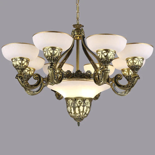 Ivory Glass Bowl/Bell Ceiling Hang Lamp Vintage 11 Lights Bedroom Chandelier Lighting