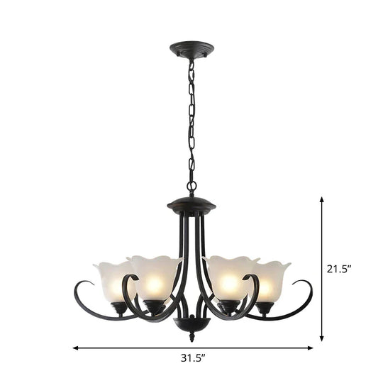 Opal Frosted Glass Black Chandelier Floral 3/8/9 - Light Farmhouse Ceiling Pendant Lamp With