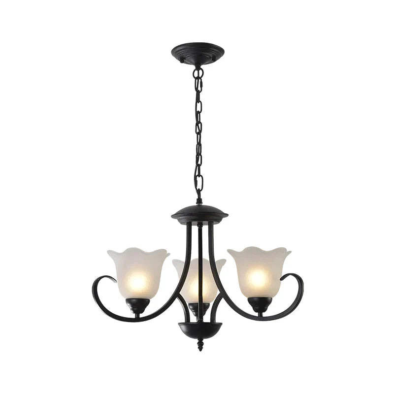 Opal Frosted Glass Black Chandelier Floral 3/8/9 - Light Farmhouse Ceiling Pendant Lamp With