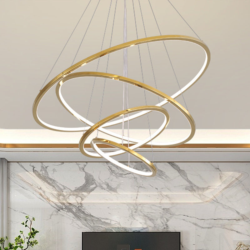 Gold Multi - Tire Chandelier Lamp Simplicity Stainless Steel Led Circle Ceiling Pendant Lighting