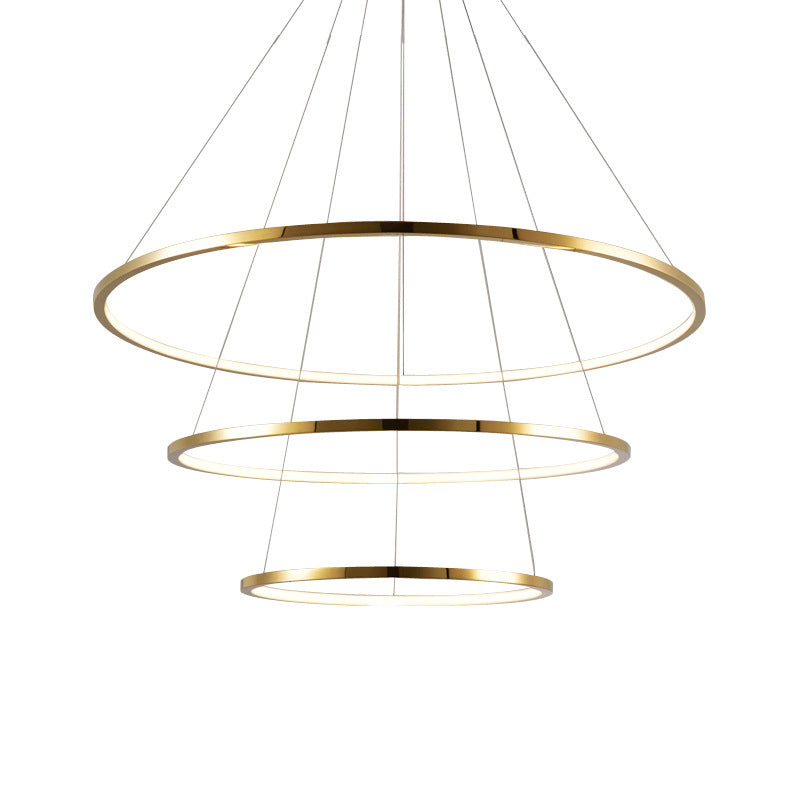 Gold Multi - Tire Chandelier Lamp Simplicity Stainless Steel Led Circle Ceiling Pendant Lighting
