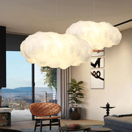 Cloudy Hanging Pendant Light Artistry Fabric 1 - Head Living Room Ceiling In White