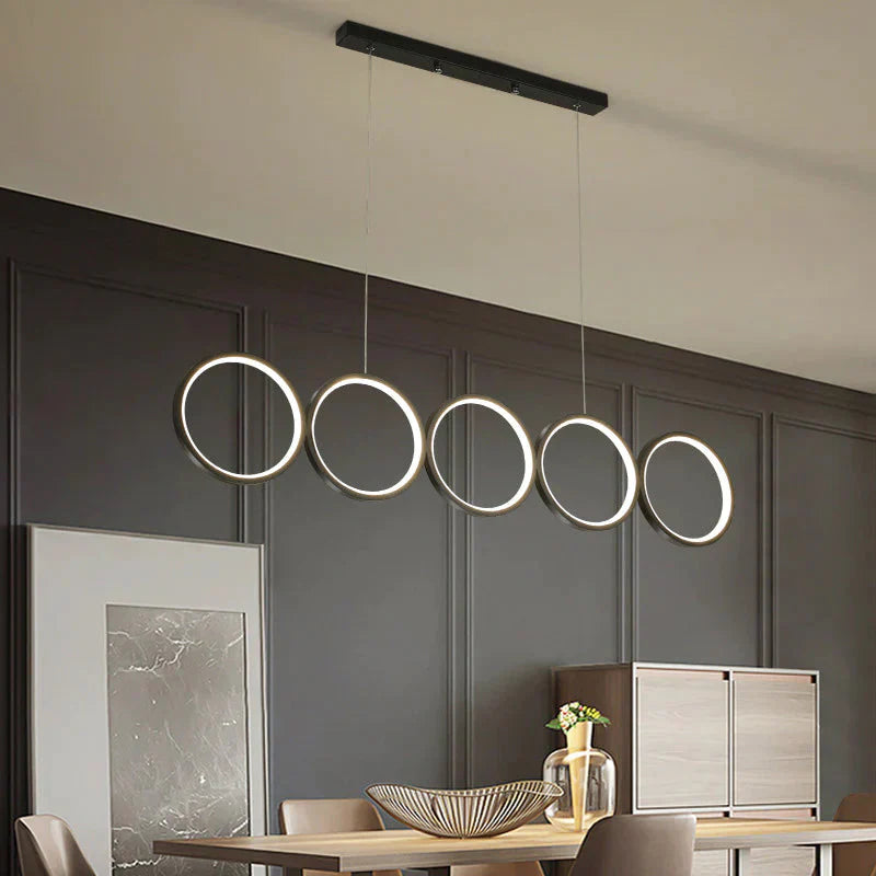 Led Ceiling 5 - Ring Black Hanging Island Light Metal Pendant Over Table Warm/White / White