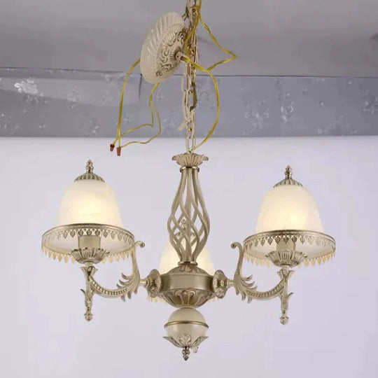 Classic Bell Shaped Pendant Lighting 3 - Head Opaline Glass Chandelier In White For Living Room