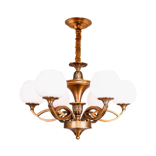 Flowerbud Living Room Ceiling Chandelier Traditional White Glass 3/6/8 Bulbs Brass Suspension Lamp
