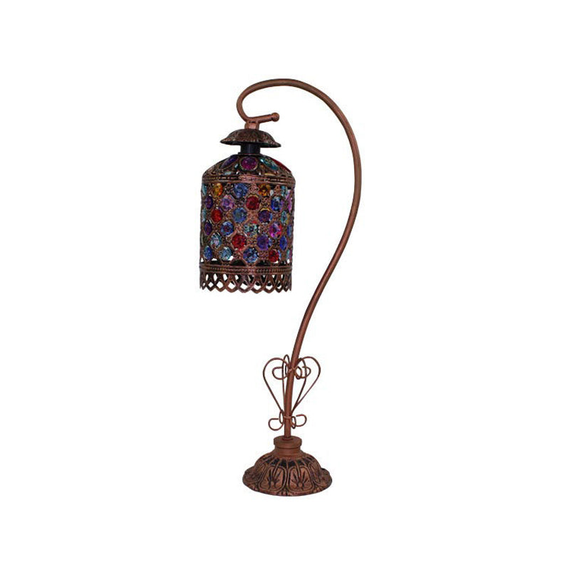 Altais - Bohemia 1 - Light Gooseneck Nightstand Lamp Copper Stained Glass Beaded Table Light With