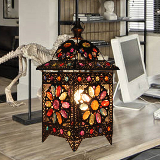 Reese - Bohemian Stained Art Glass House Shaped Night Lamp