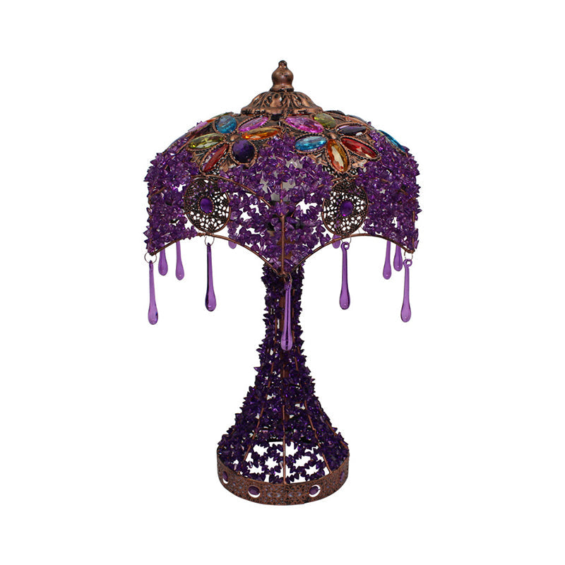 Chow - Bohemian 1 - Light Nightstand Lamp Stained Glass Bowl Hollowed - Out Table Light With Flared