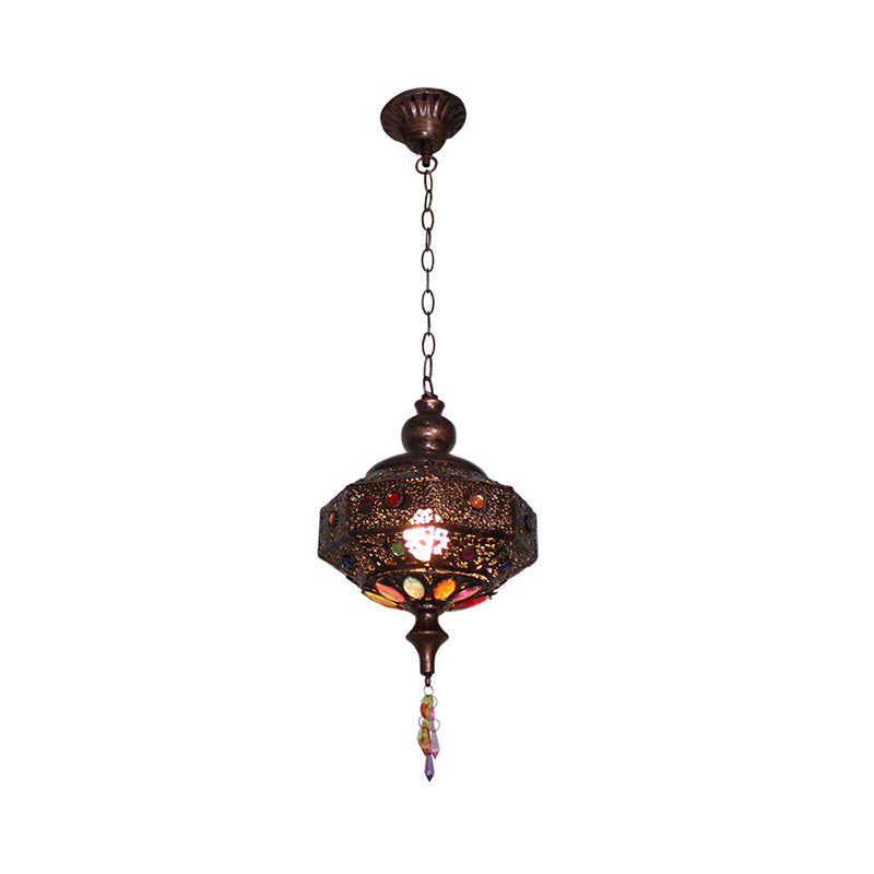 Maria - Copper Octagonal Pendant Lamp: Bohemian Stained Glass Hanging Lantern