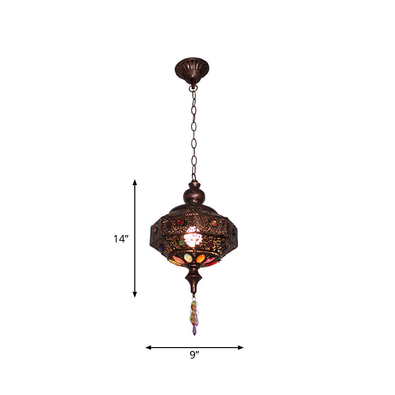 Maria - Copper Octagonal Pendant Lamp: Bohemian Stained Glass Hanging Lantern