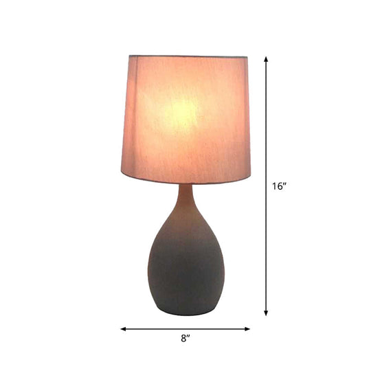 Arianna - Teardrop Metal Night Lamp Minimalist Single Grey Table Stand Light With Cylinder Fabric