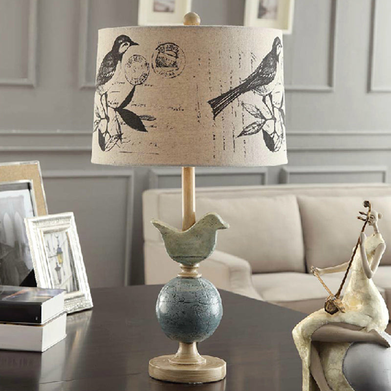 Naos - Bird And Globe Base Beige Drum Table Lamp