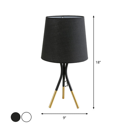 Noemi - Nordic Conical Fabric 3 - Leg Table Lamp 1 Bulb Black/White And Gold Night Stand Light For