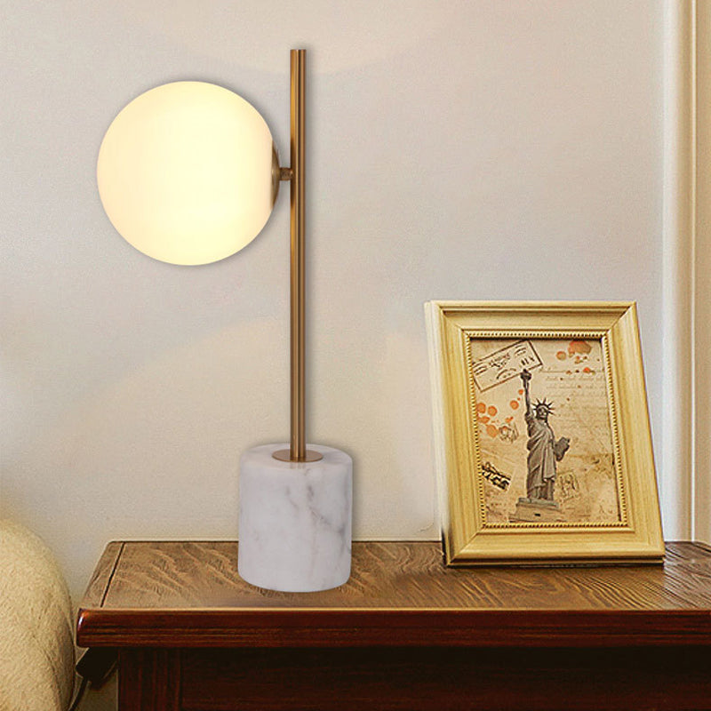 Colette - White Glass Ball Night Lamp With Brass Pole And Marble Base