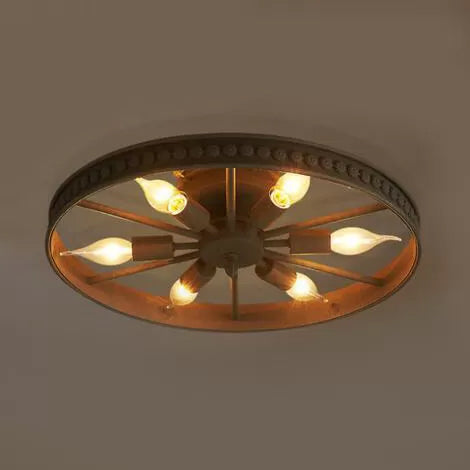 Farmhouse - Style 6 - Head Semi Flush Ceiling Light - Metallic Wheel Shade Lamp In Black/Bronze For