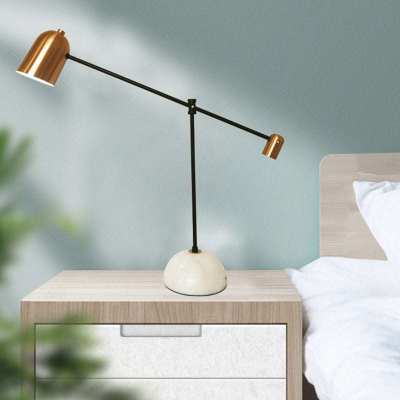 Algedi - Designer White - Brass Study Desk Lamp: Bell Metal Shade Balanced Arm White