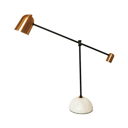 Algedi - Designer White - Brass Study Desk Lamp: Bell Metal Shade Balanced Arm