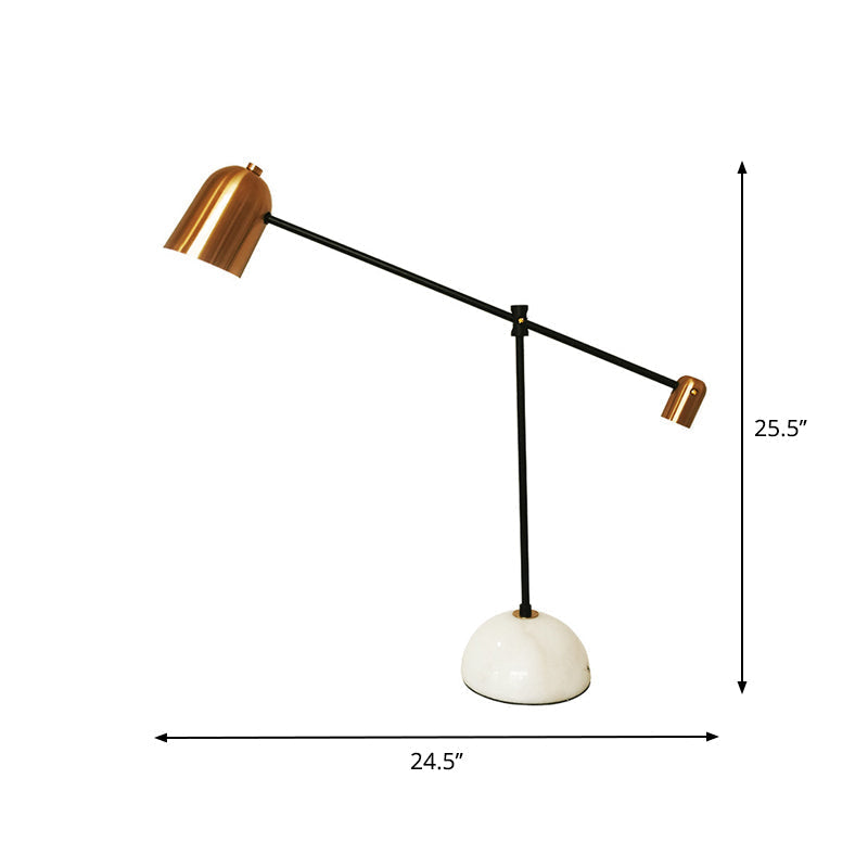 Algedi - Designer White - Brass Study Desk Lamp: Bell Metal Shade Balanced Arm