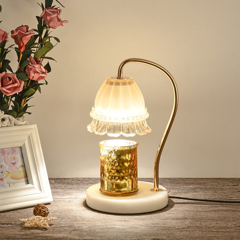 Elena - Tan Glass Flower Nightstand Lamp White