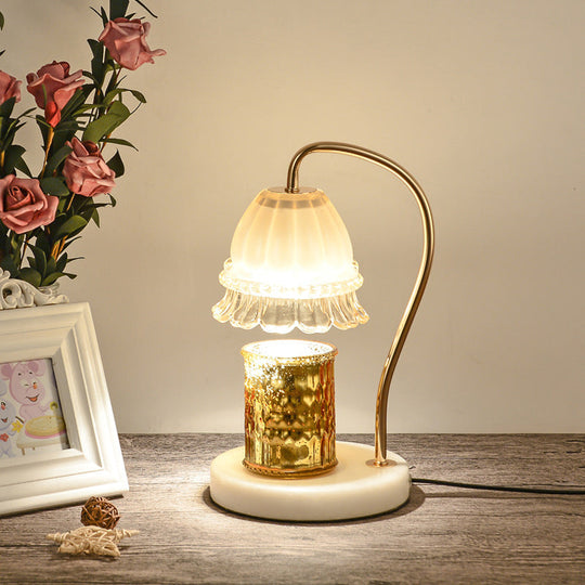Elena - Tan Glass Flower Nightstand Lamp White