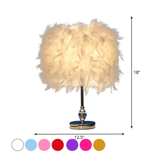 Lara - Simplicity Drum Night Lamp Feather 1 - Light Bedroom Table Lighting In Pink/Red/Yellow With