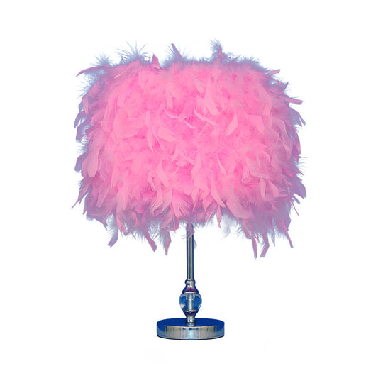 Lara - Simplicity Drum Night Lamp Feather 1 - Light Bedroom Table Lighting In Pink/Red/Yellow With