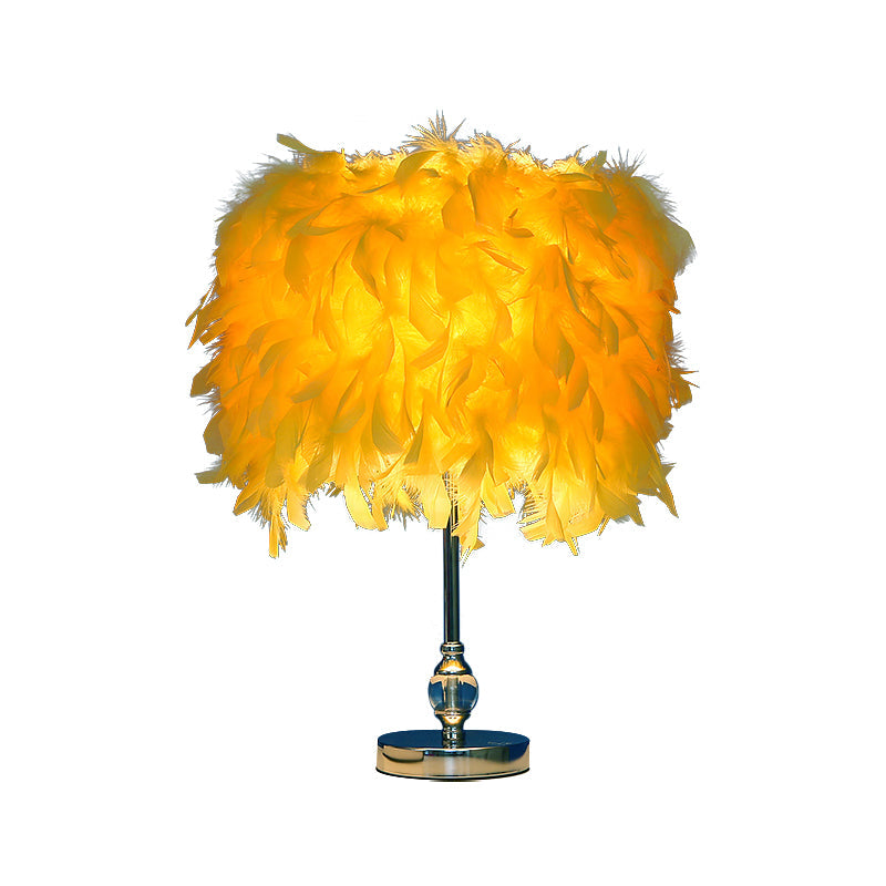 Lara - Simplicity Drum Night Lamp Feather 1 - Light Bedroom Table Lighting In Pink/Red/Yellow With