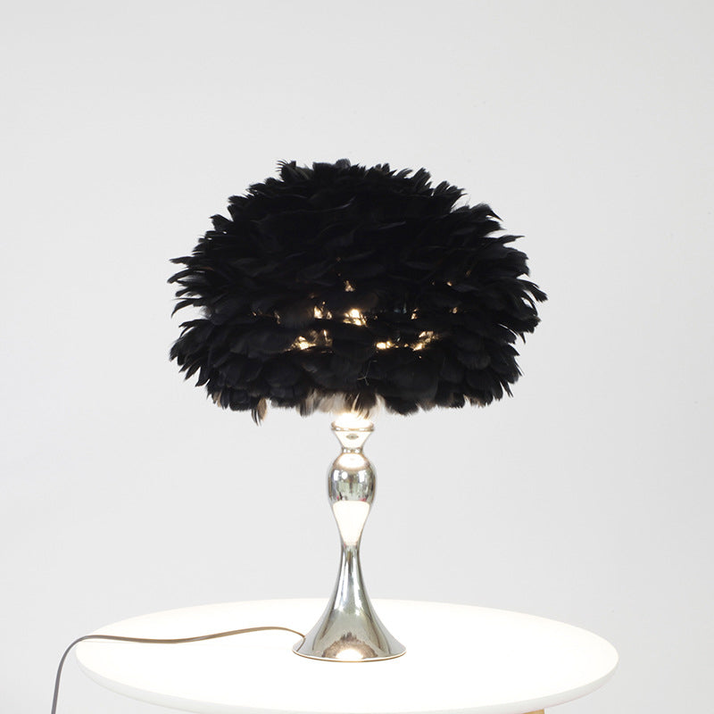 Alfecca Meridiana - Black/Purple Dome Night Lamp: Modern Feather Table Light Black