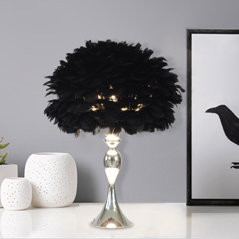 Alfecca Meridiana - Black/Purple Dome Night Lamp: Modern Feather Table Light