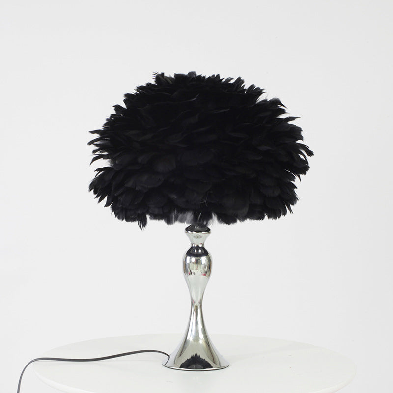 Alfecca Meridiana - Black/Purple Dome Night Lamp: Modern Feather Table Light