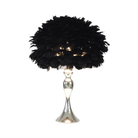 Alfecca Meridiana - Black/Purple Dome Night Lamp: Modern Feather Table Light