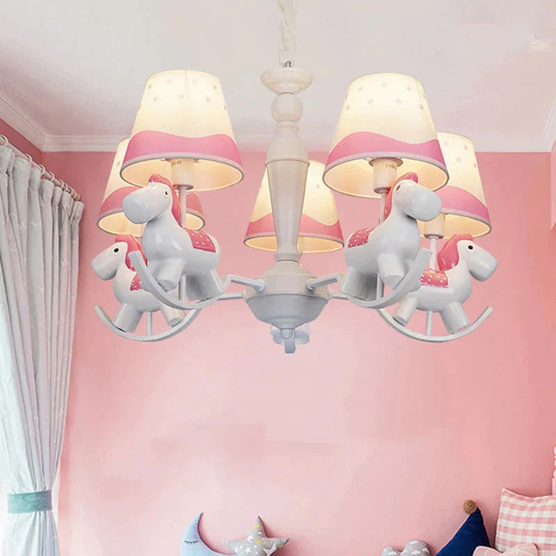 Rocking Horse Pendant Light Fixture Fabric And Metal Hanging Chandelier For Bedroom