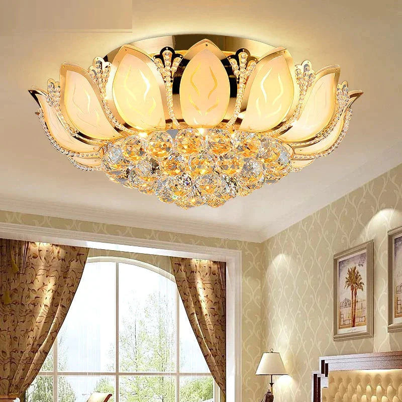 Lotus Flower Modern Pendant Light With Glass Lampshade Gold Lamp For Living Room Bedroom Lamparas