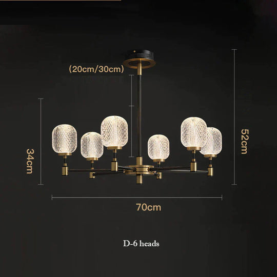 Copper Light Luxury Living Room Chandeliers Home Dining Lamps D - 6 Heads / Trichromatic Light