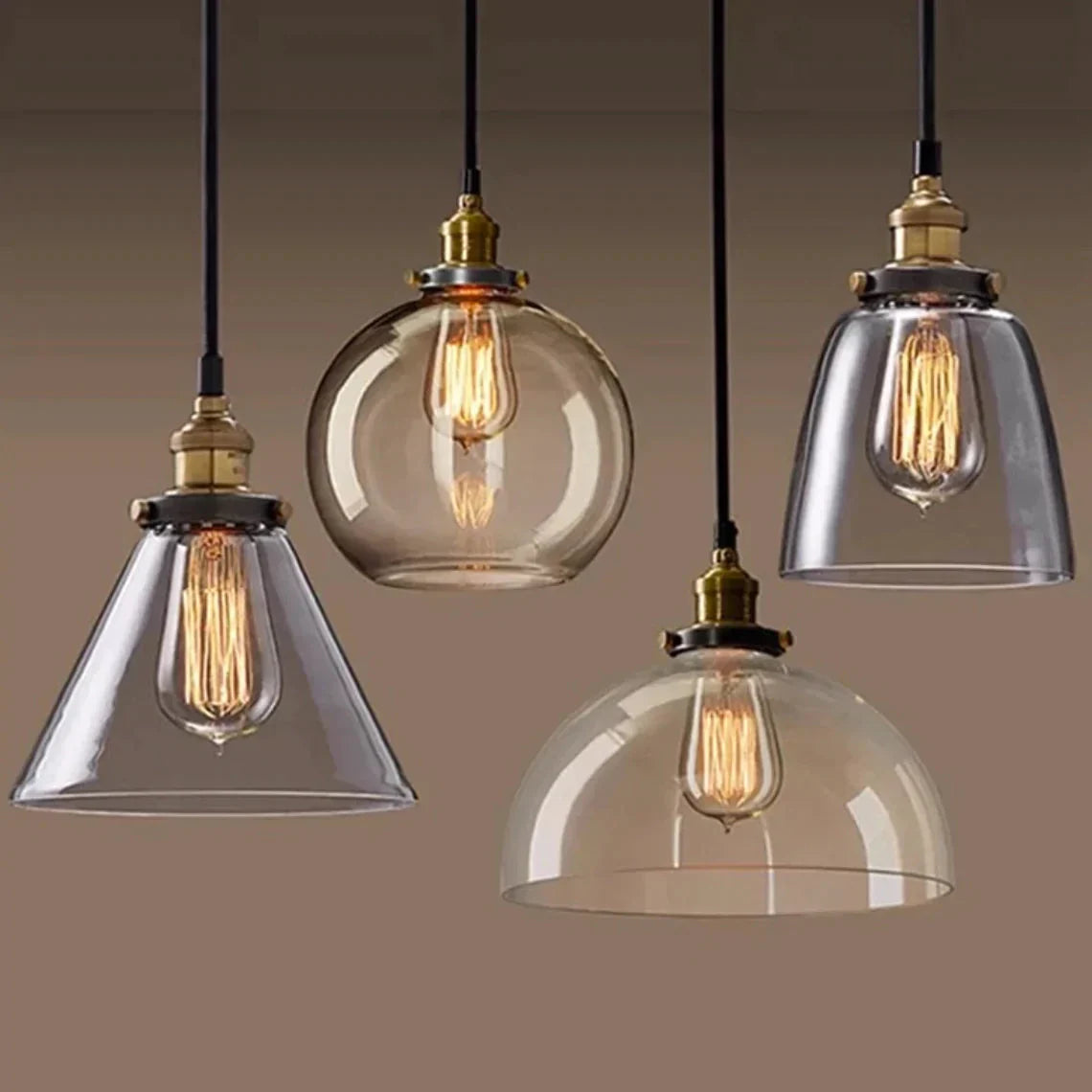 Vintage Pendant Lights American Amber Glass Lamp E27 Edison Light Bulb Dinning Room Kitchen Home