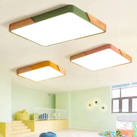 Modern Wooden Led Ceiling Lights For Living Room Bedroom Kitchen Luminaria Ultra - Thin 5Cm Hall