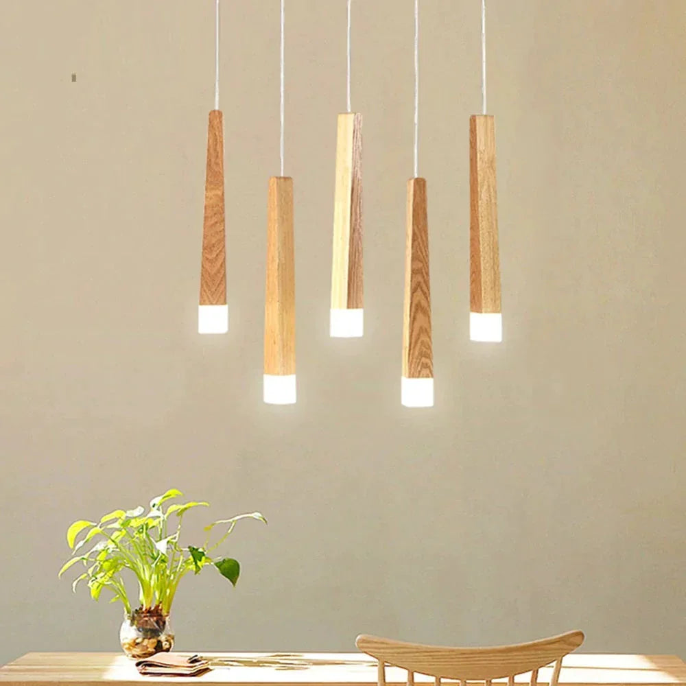 Led Pendant Lamp Matchstick Wooden Light Creative Bar Saloon Restaurant Home Modern Solid Wood