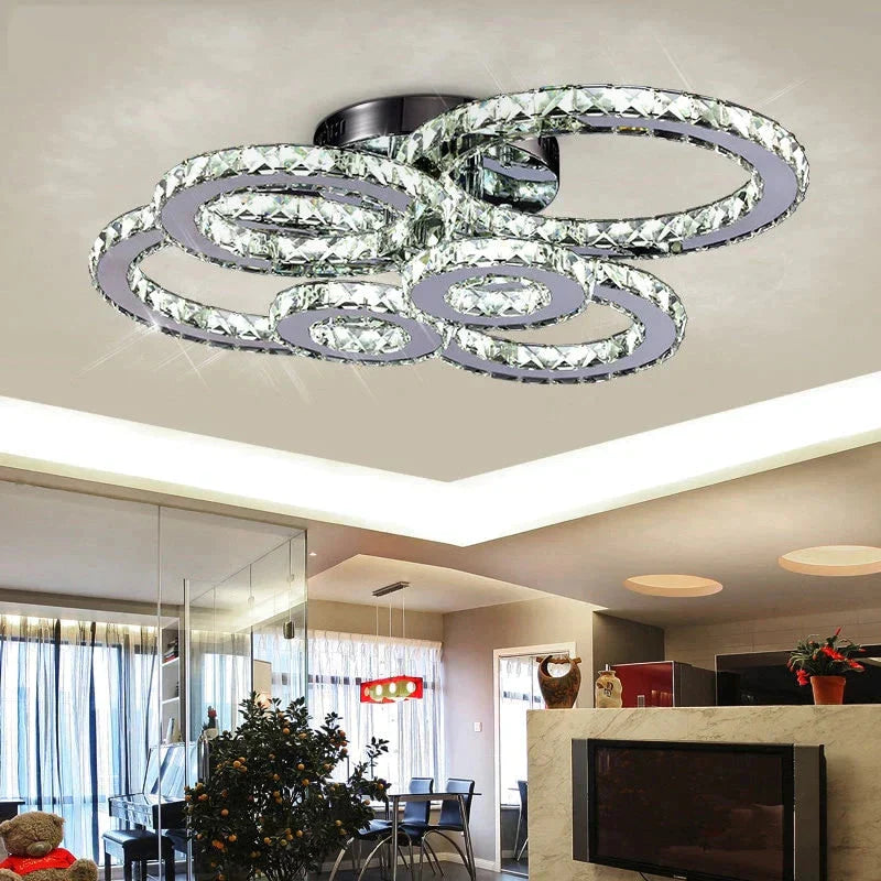 Modern Crystal Ceiling Lights Living Room Luxury Silver Light Bedroom Led Lamps Dining Fixtures