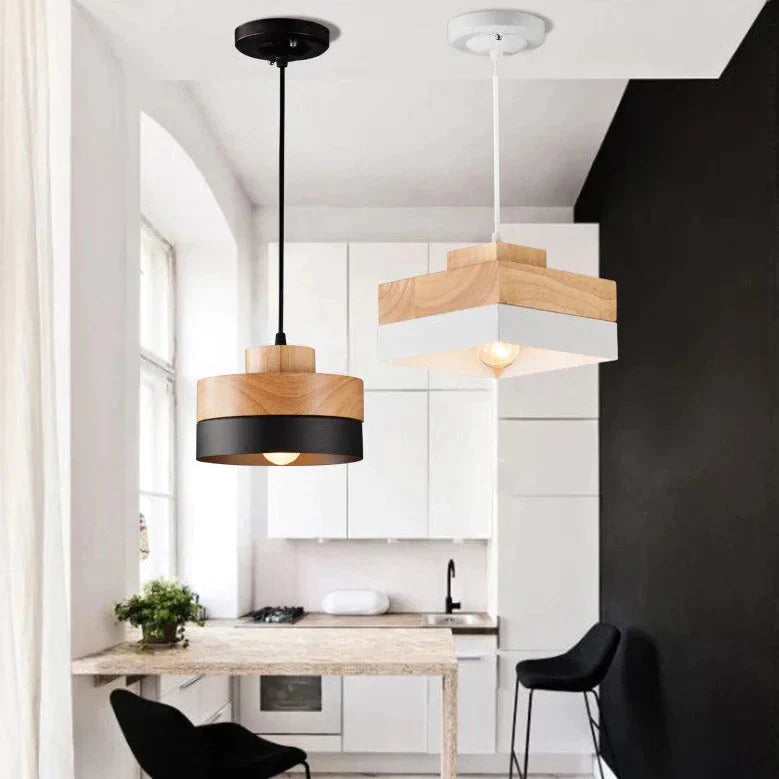 Nordic Solid Wood Lamp Simple Dining Table Pendant Lights Personality E27 Creative Living Room