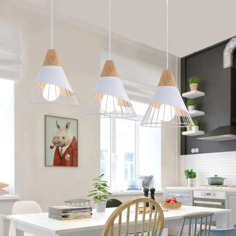 Modern Pendant Lights Iron Cover Led Vintage Lamp For Restaurant Kitchen Luminaire Suspendu Wooden