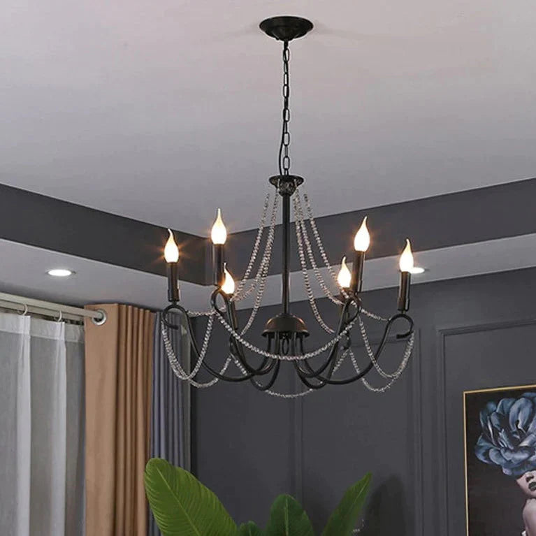 Wrought Iron Crystal Chandelier Candle Living Room Lamp Clothing Store Personality Black Lamps