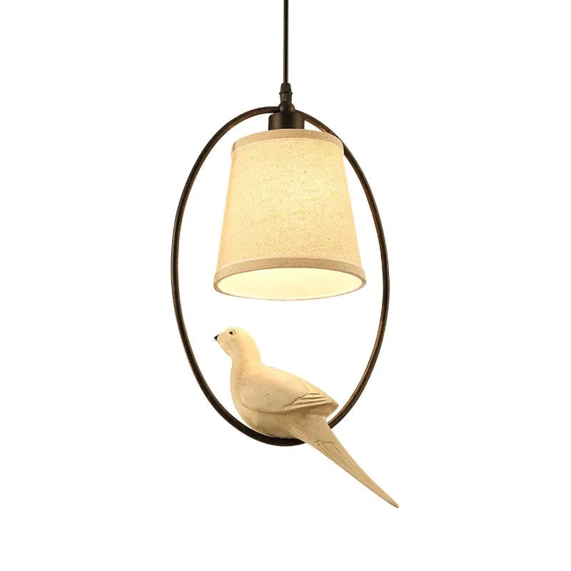 Vintage Birds Pendant Lights For Dining Room Fixtures E27 Socket Flax Fabric Lampshade Coffee
